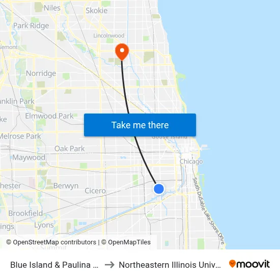 Blue Island & Paulina (Sw) to Northeastern Illinois University map