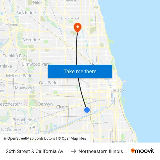 26th Street & California Avenue (West) to Northeastern Illinois University map