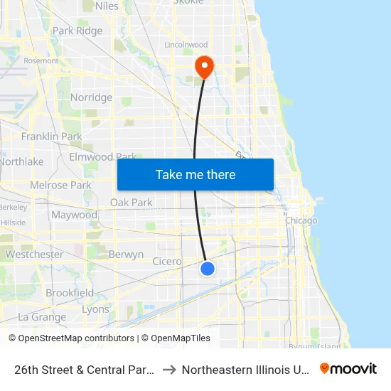 26th Street & Central Park (West) to Northeastern Illinois University map
