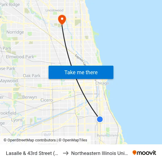 Lasalle & 43rd Street (North) to Northeastern Illinois University map