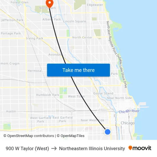 900 W Taylor (West) to Northeastern Illinois University map