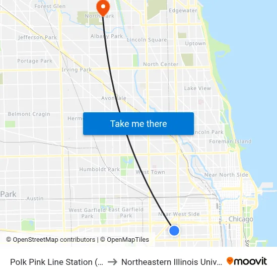 Polk Pink Line Station (East) to Northeastern Illinois University map
