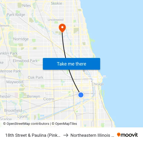 18th Street & Paulina (Pink Line) (East) to Northeastern Illinois University map