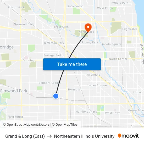 Grand & Long (East) to Northeastern Illinois University map