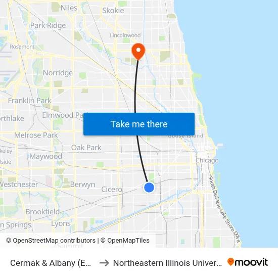 Cermak & Albany (East) to Northeastern Illinois University map