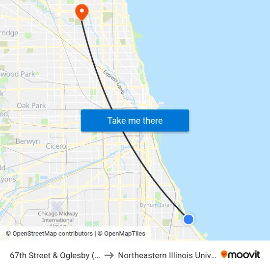 67th Street & Oglesby (East) to Northeastern Illinois University map