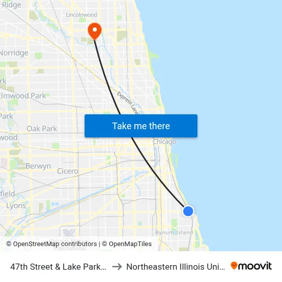 47th Street & Lake Park (East) to Northeastern Illinois University map