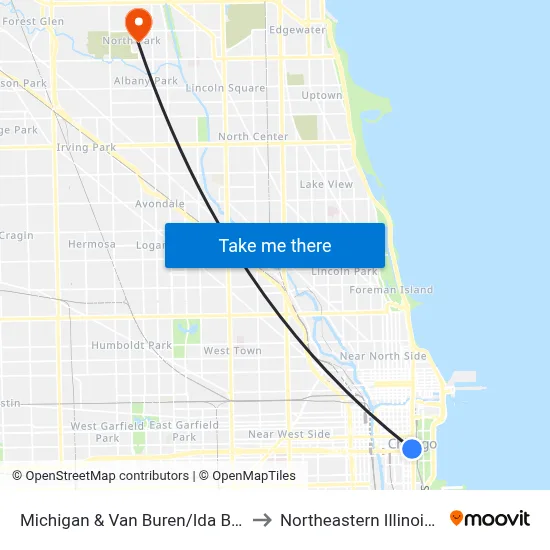 Michigan & Van Buren/Ida B. Wells (South) to Northeastern Illinois University map