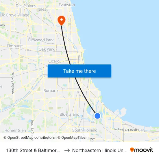 130th Street & Baltimore (East) to Northeastern Illinois University map
