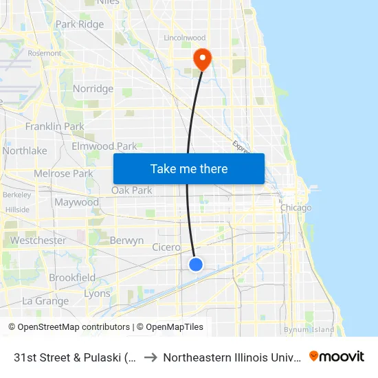 31st Street & Pulaski (East) to Northeastern Illinois University map
