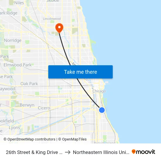 26th Street & King Drive (West) to Northeastern Illinois University map