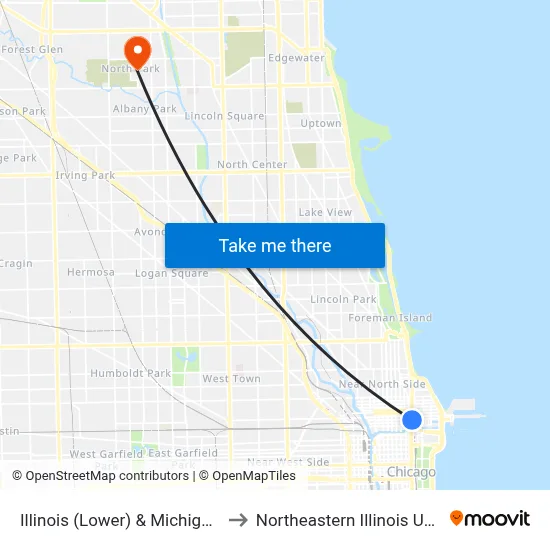 Illinois (Lower) & Michigan (East) to Northeastern Illinois University map