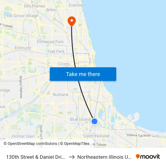 130th Street & Daniel Drive (East) to Northeastern Illinois University map