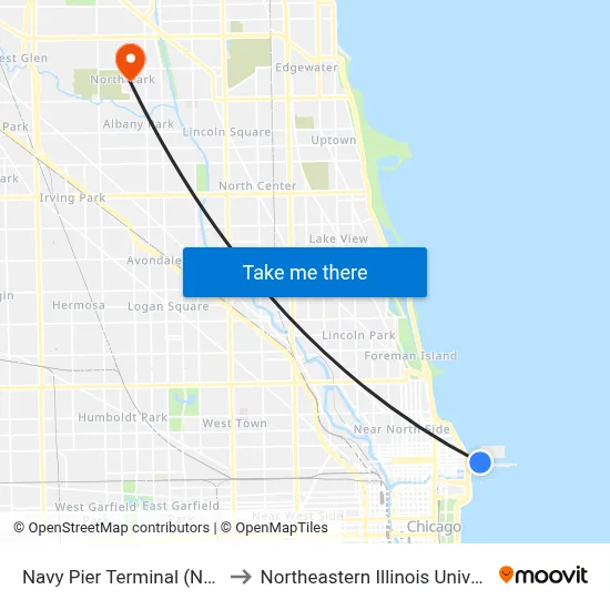 Navy Pier Terminal (North) to Northeastern Illinois University map