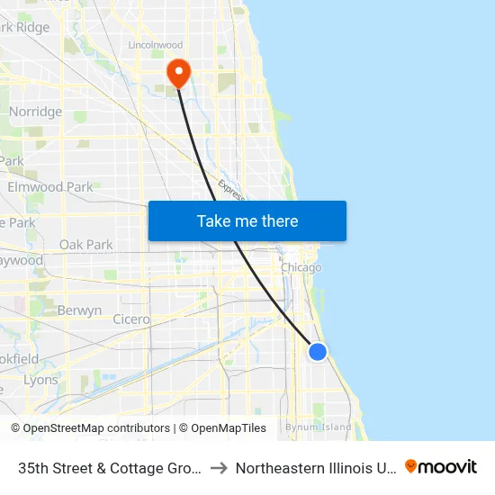 35th Street & Cottage Grove (West) to Northeastern Illinois University map
