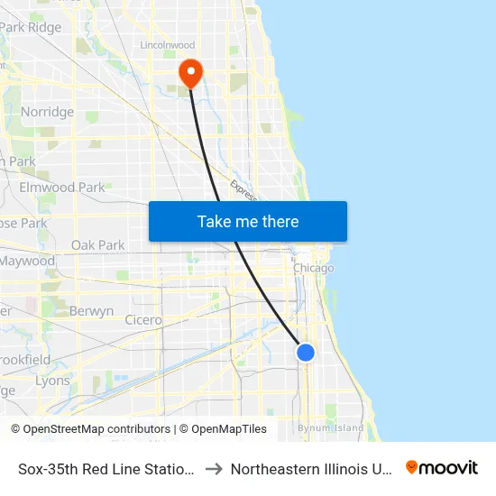 Sox-35th Red Line Station (West) to Northeastern Illinois University map