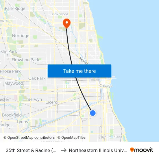35th Street & Racine (West) to Northeastern Illinois University map