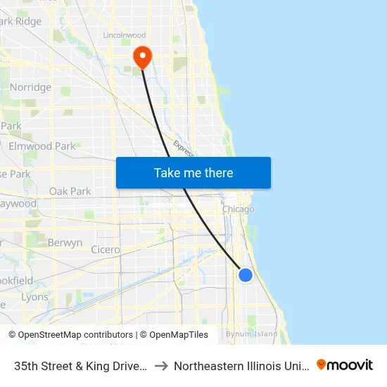 35th Street & King Drive (East) to Northeastern Illinois University map
