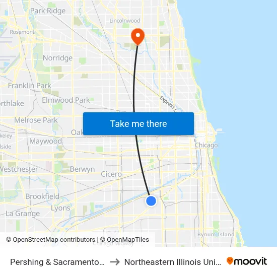Pershing & Sacramento (East) to Northeastern Illinois University map
