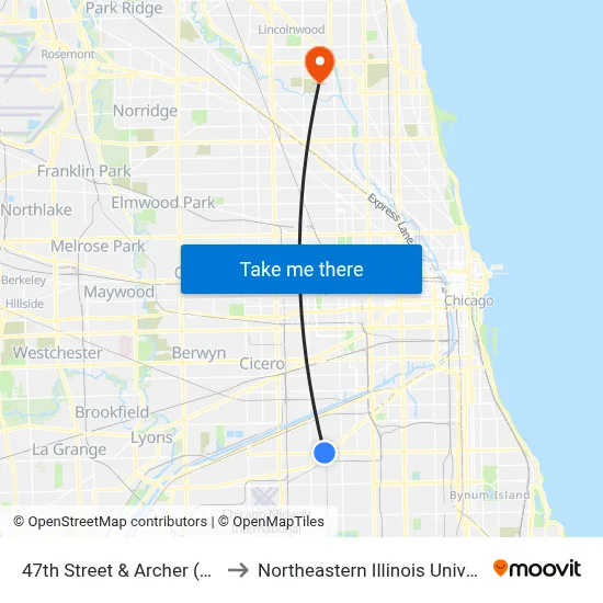 47th Street & Archer (East) to Northeastern Illinois University map