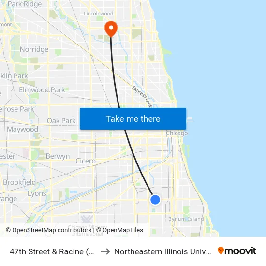 47th Street & Racine (East) to Northeastern Illinois University map