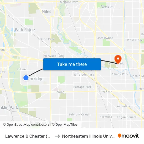 Lawrence & Chester (West) to Northeastern Illinois University map