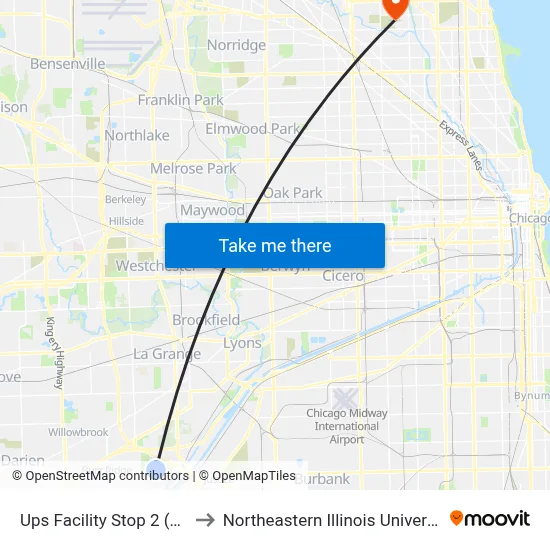 Ups Facility Stop 2 (Ne) to Northeastern Illinois University map