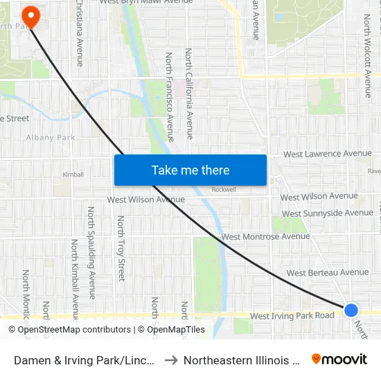 Damen & Irving Park/Lincoln (North) to Northeastern Illinois University map
