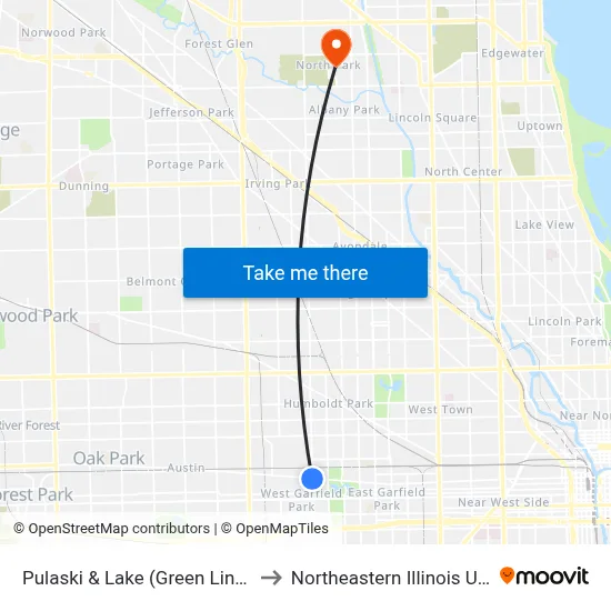 Pulaski & Lake (Green Line) (North) to Northeastern Illinois University map