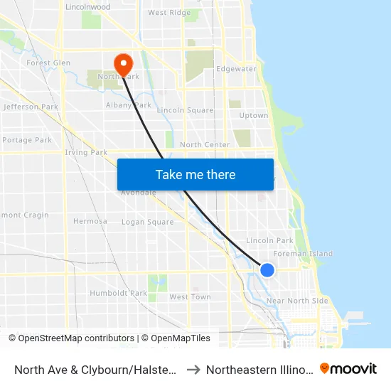 North Ave & Clybourn/Halsted (Red Line) (East) to Northeastern Illinois University map