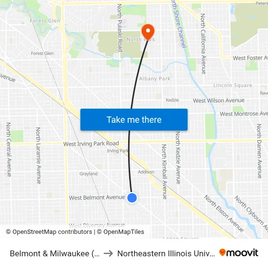 Belmont & Milwaukee (East) to Northeastern Illinois University map
