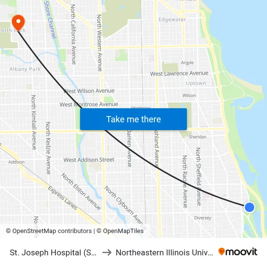 St. Joseph Hospital (South) to Northeastern Illinois University map