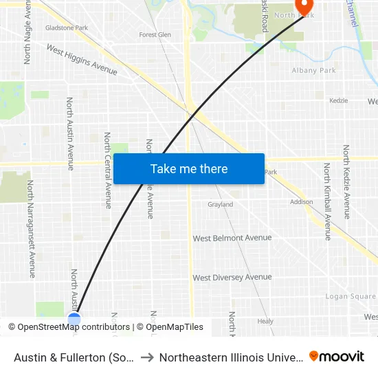 Austin & Fullerton (South) to Northeastern Illinois University map
