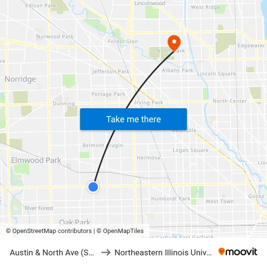 Austin & North Ave (South) to Northeastern Illinois University map