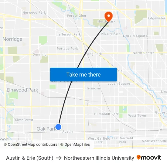 Austin & Erie (South) to Northeastern Illinois University map