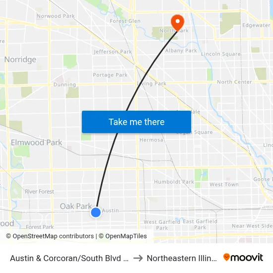 Austin & Corcoran/South Blvd (Green Line) (North) to Northeastern Illinois University map