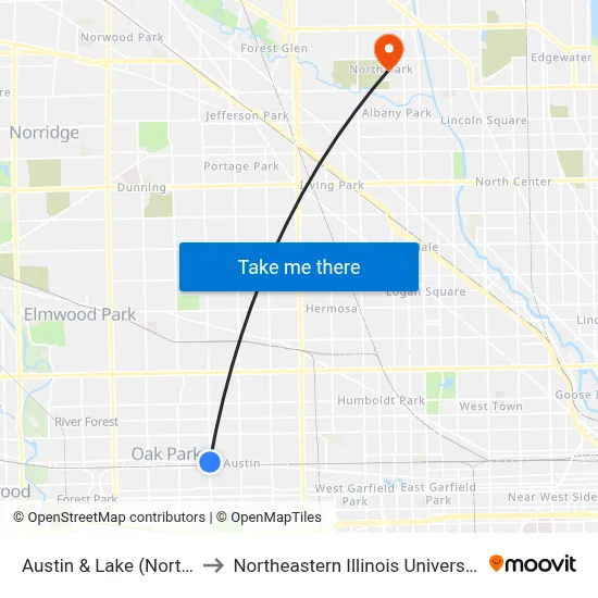 Austin & Lake (North) to Northeastern Illinois University map