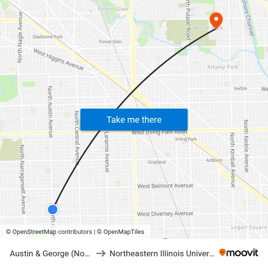 Austin & George (North) to Northeastern Illinois University map