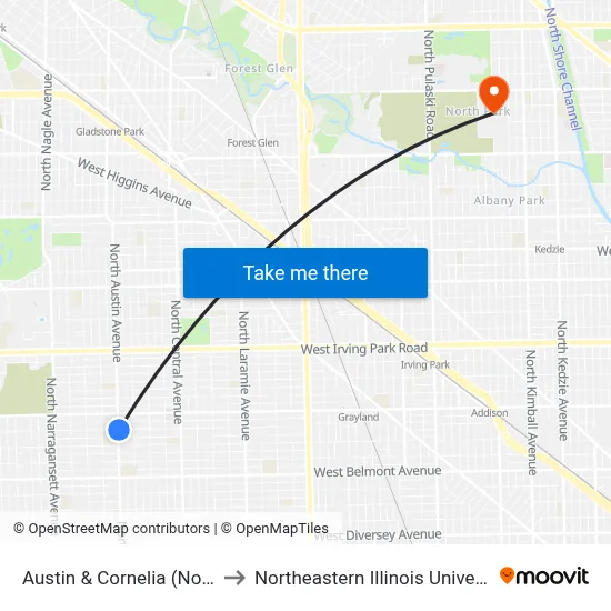 Austin & Cornelia (North) to Northeastern Illinois University map