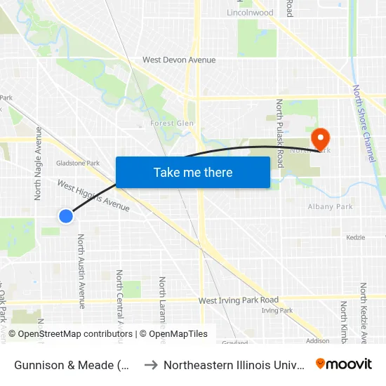 Gunnison & Meade (West) to Northeastern Illinois University map