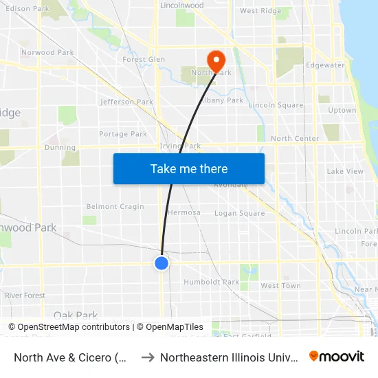 North Ave & Cicero (West) to Northeastern Illinois University map