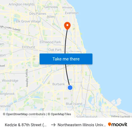 Kedzie & 87th Street (North) to Northeastern Illinois University map
