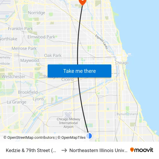 Kedzie & 79th Street (North) to Northeastern Illinois University map