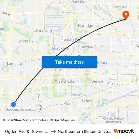 Ogden Ave & Downers Dr to Northeastern Illinois University map