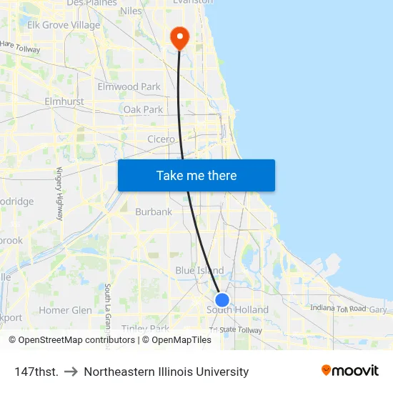 147thst. to Northeastern Illinois University map