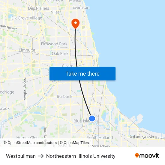 Westpullman to Northeastern Illinois University map