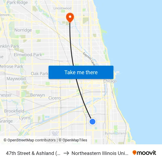 47th Street & Ashland (West) to Northeastern Illinois University map