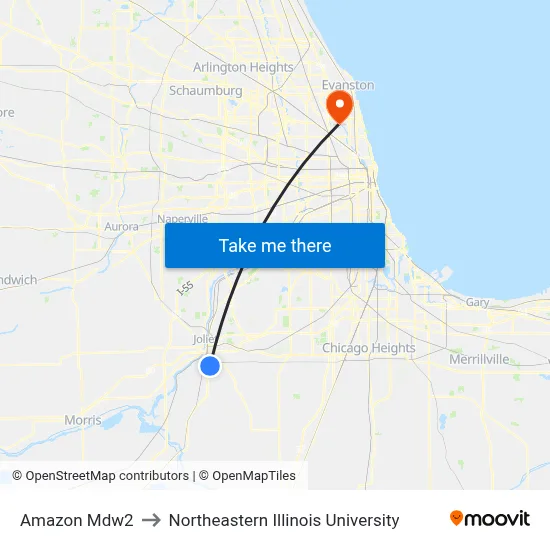 Amazon Mdw2 to Northeastern Illinois University map