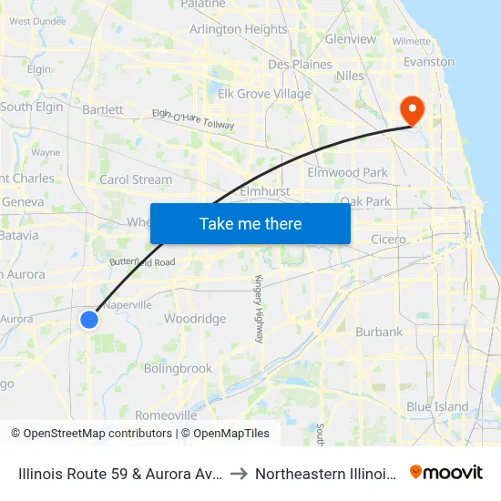 Illinois Route 59 & Aurora Ave/New York St to Northeastern Illinois University map
