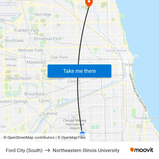 Ford City (South) to Northeastern Illinois University map